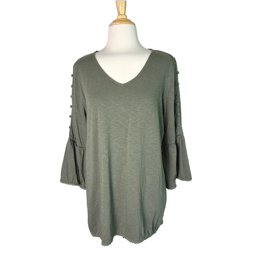 J. JILL Medium‎ Army Green Cotton Modal Blend Boho Sleeve Tunic Top Casual